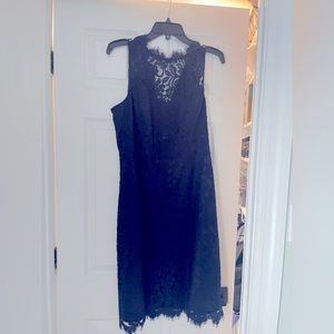 Navy lace dress with scalloped hem